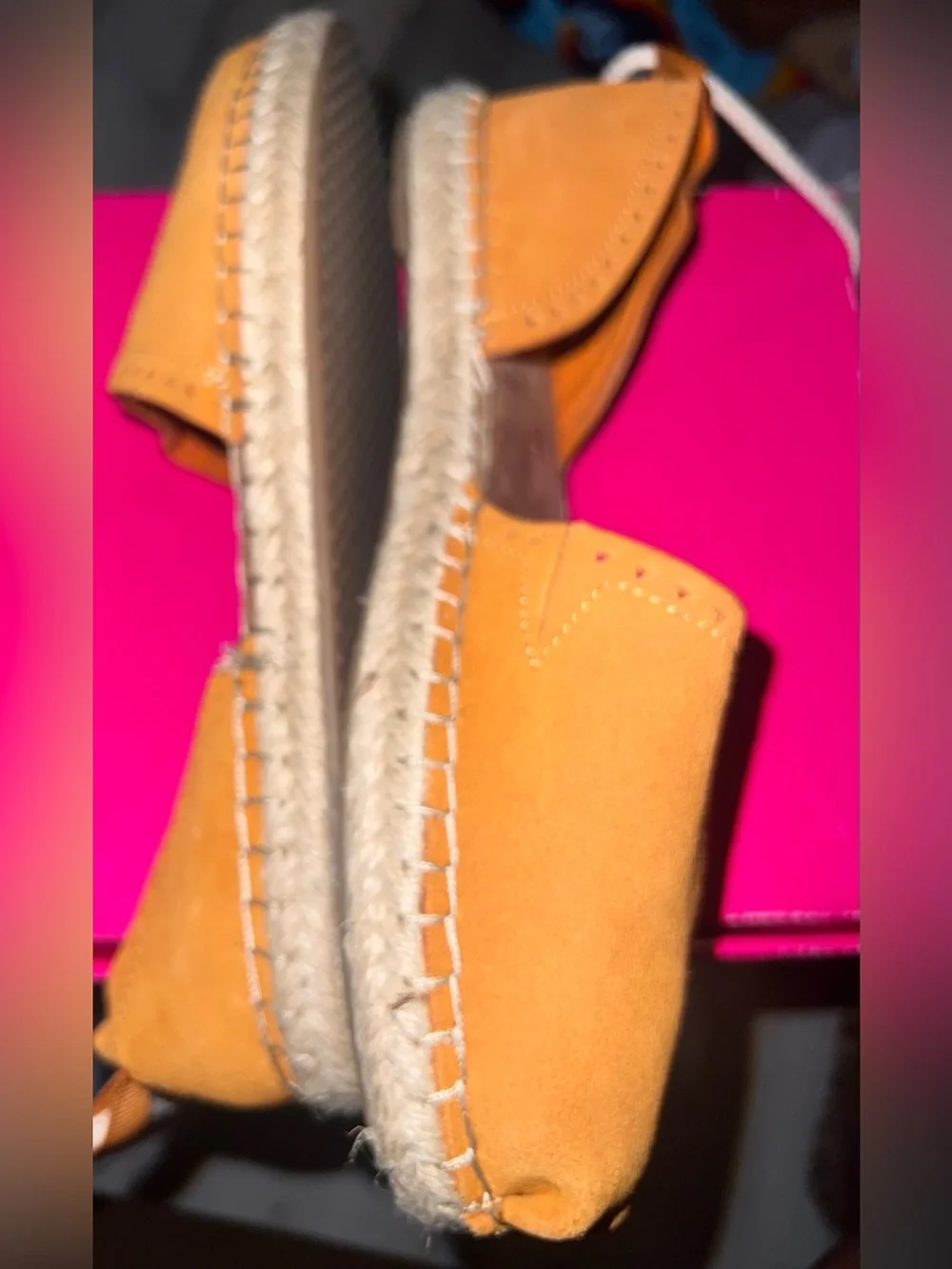 TOMS Katalina Saffron Yellow Suade Lace Up Espadrille Flats Sz 7.5 EUC